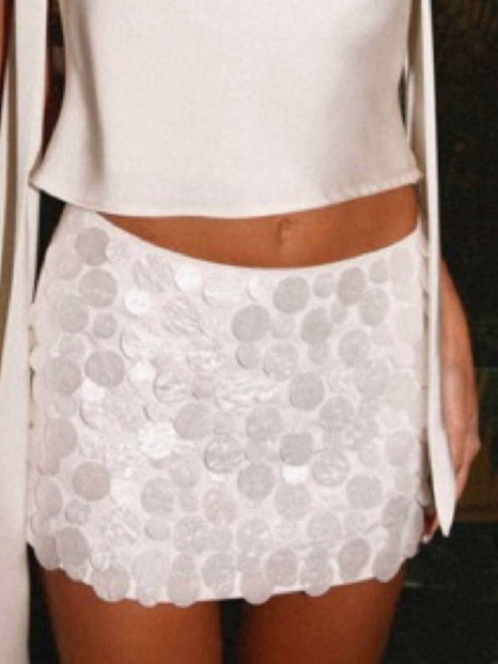 Peppermayo White Sequin Circle Mini Skirt